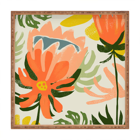 83 Oranges Flowers Rain Summer Floral Square Tray