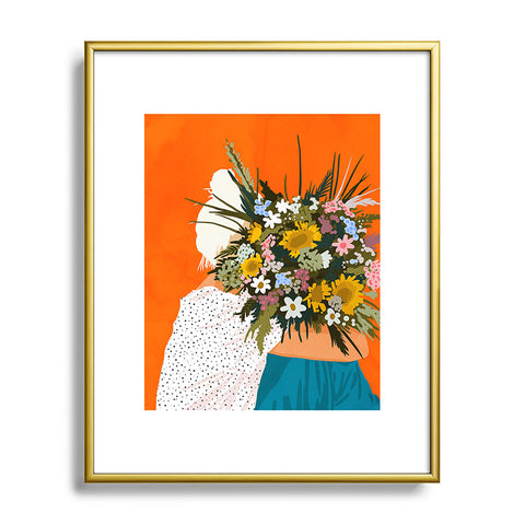 83 Oranges Happiness Is To Hold Flowers Metal Framed Art Print
