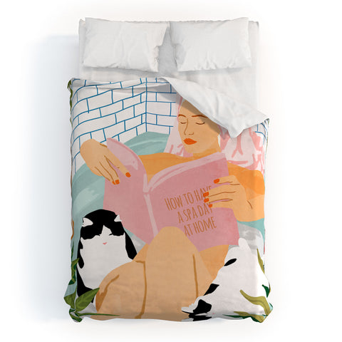 83 Oranges How To Have A Cat Spa Day Duvet Cover