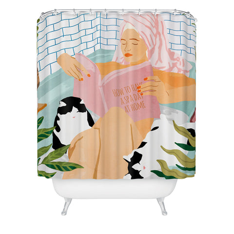 83 Oranges How To Have A Cat Spa Day Shower Curtain