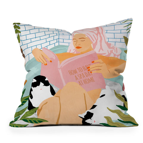 83 Oranges How To Have A Cat Spa Day Throw Pillow