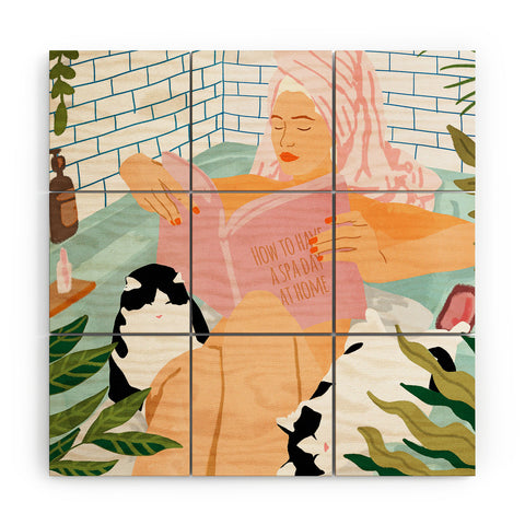 83 Oranges How To Have A Cat Spa Day Wood Wall Mural
