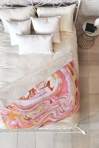 83 Oranges Marble and Rose Gold Dust Fleece Throw Blanket