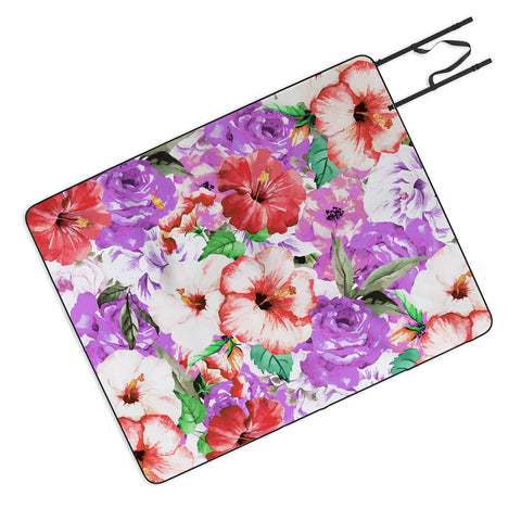 83 Oranges Purple Floral Picnic Blanket