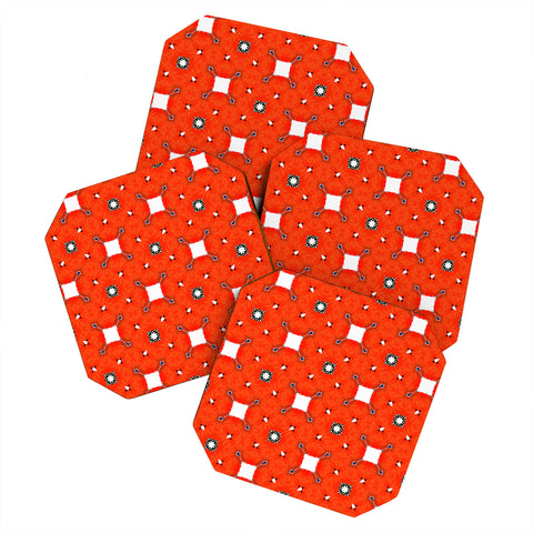 83 Oranges Red Poppies Pattern Coaster Set
