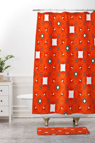 83 Oranges Red Poppies Pattern Shower Curtain And Mat