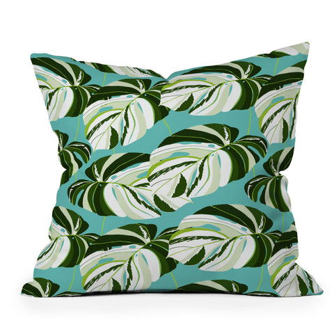 83 Oranges Summer Monstera II Throw Pillow