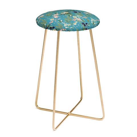 83 Oranges Teal Botanical Garden Counter Stool