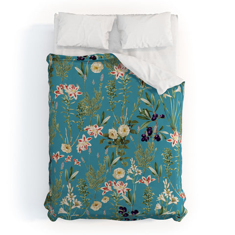 83 Oranges Teal Botanical Garden Duvet Cover