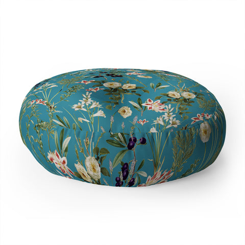 83 Oranges Teal Botanical Garden Floor Pillow Round