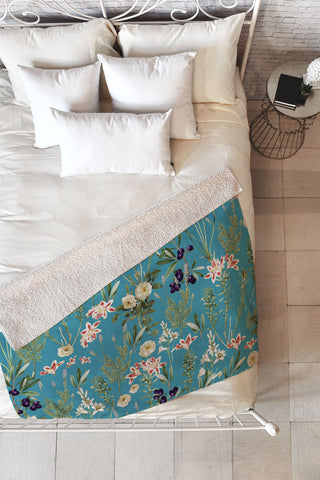 83 Oranges Teal Botanical Garden Fleece Throw Blanket