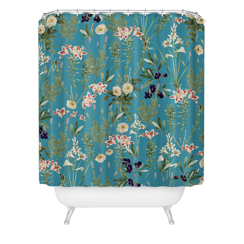 83 Oranges Teal Botanical Garden Shower Curtain
