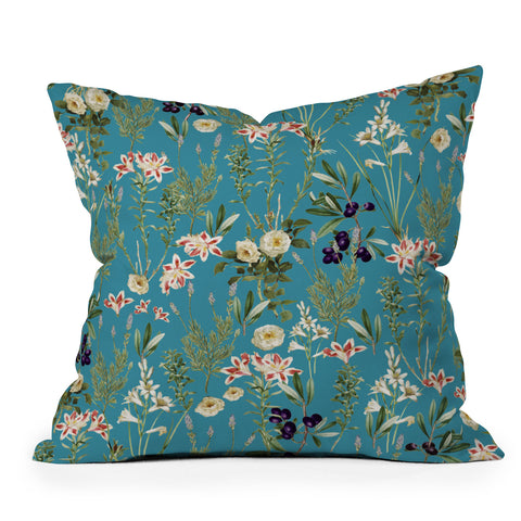 83 Oranges Teal Botanical Garden Throw Pillow