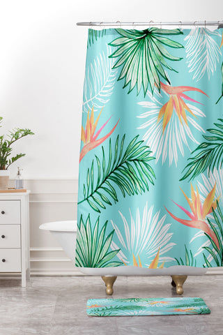 83 Oranges Tropic Palm Shower Curtain And Mat