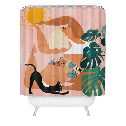 83 Oranges Tropical Yoga illustration tro Shower Curtain