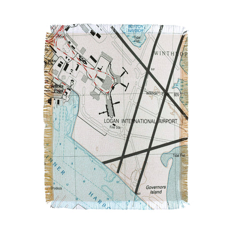 Adam Shaw Boston Logan Airport Map Throw Blanket