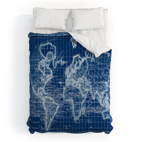 Adam Shaw World Map Blueprint Comforter