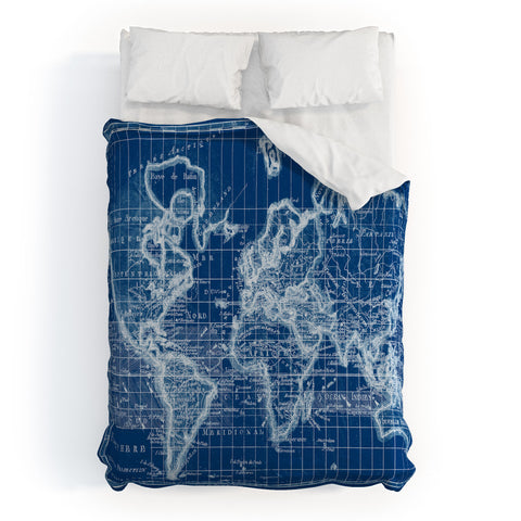 Adam Shaw World Map Blueprint Duvet Cover