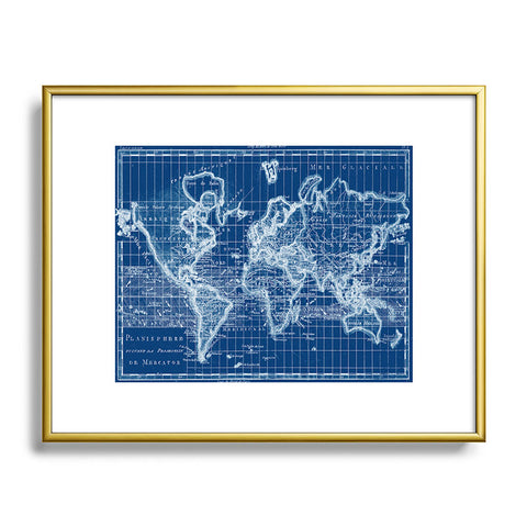 Adam Shaw World Map Blueprint Metal Framed Art Print