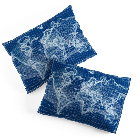 Adam Shaw World Map Blueprint Pillow Shams
