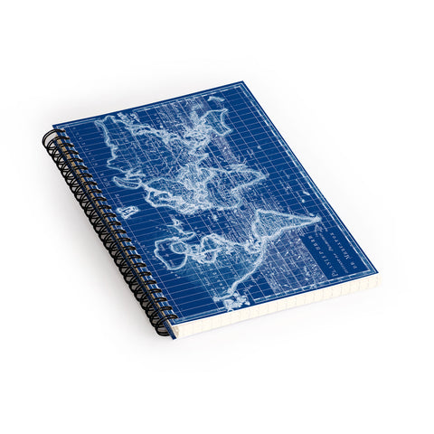 Adam Shaw World Map Blueprint Spiral Notebook