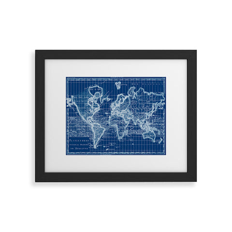 Adam Shaw World Map Blueprint Framed Art Print