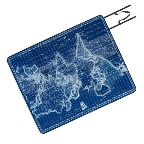 Adam Shaw World Map Blueprint Picnic Blanket