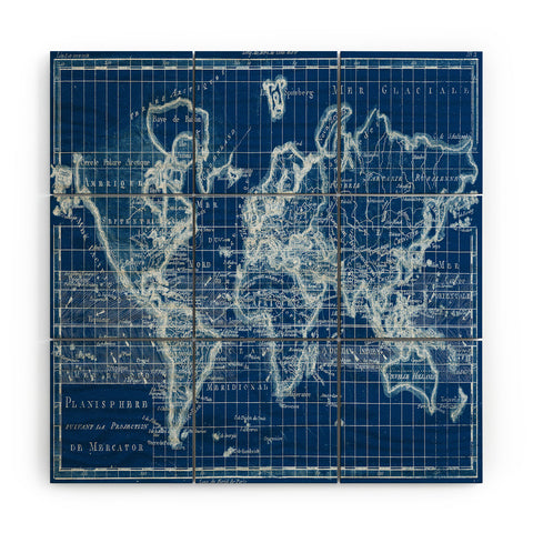 Adam Shaw World Map Blueprint Wood Wall Mural