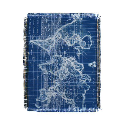 Adam Shaw World Map Blueprint Throw Blanket