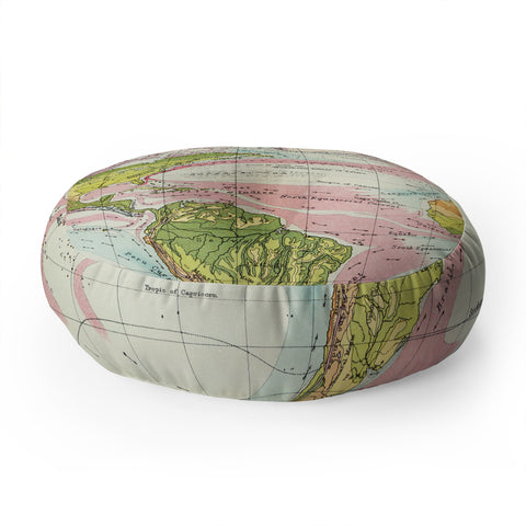 Adam Shaw World Map of Mother Nature Floor Pillow Round