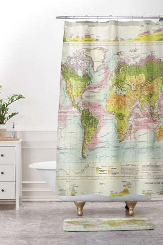 Adam Shaw World Map of Mother Nature Shower Curtain And Mat