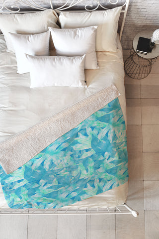 Aimee St Hill Aqua Leaves Fleece Throw Blanket