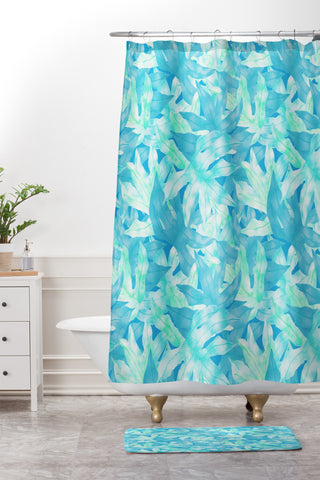 Aimee St Hill Aqua Leaves Shower Curtain And Mat