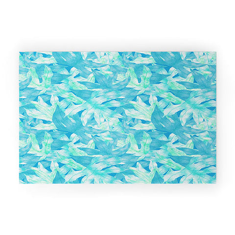 Aimee St Hill Aqua Leaves Welcome Mat