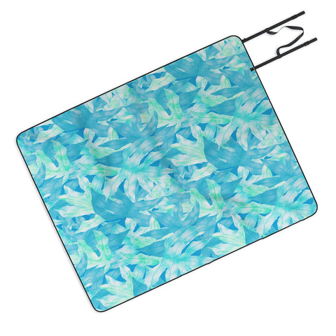 Aimee St Hill Aqua Leaves Picnic Blanket