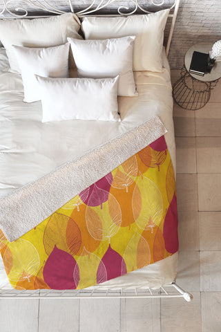 Aimee St Hill Big Leaves Yellow Fleece Throw Blanket