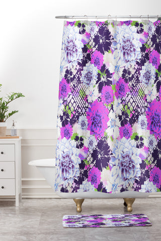 Aimee St Hill Croc And Flowers Blue Shower Curtain And Mat