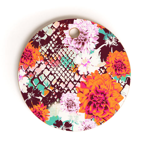 Aimee St Hill Croc And Flowers Orange Cutting Board Round