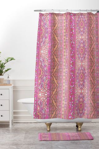 Aimee St Hill Farah Stripe Soft Blush Shower Curtain And Mat