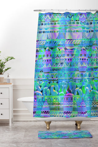 Aimee St Hill Geo Tribal Blue Shower Curtain And Mat