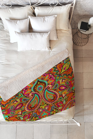 Aimee St Hill Paisley Orange Fleece Throw Blanket