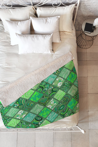 Aimee St Hill Patchwork Paisley Green Fleece Throw Blanket