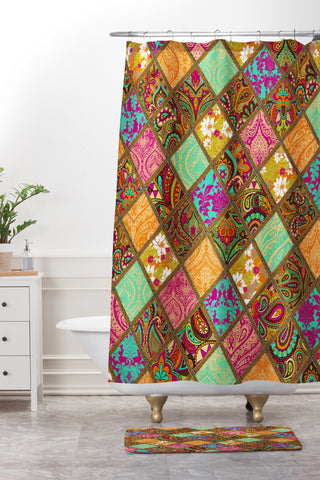 Aimee St Hill Patchwork Paisley Orange Shower Curtain And Mat