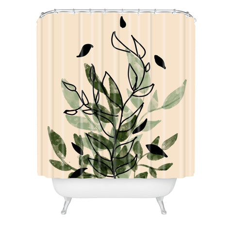 Aleeya Jones Green and black leaves Shower Curtain