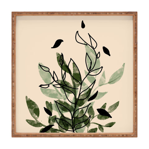 Aleeya Jones Green and black leaves Square Tray