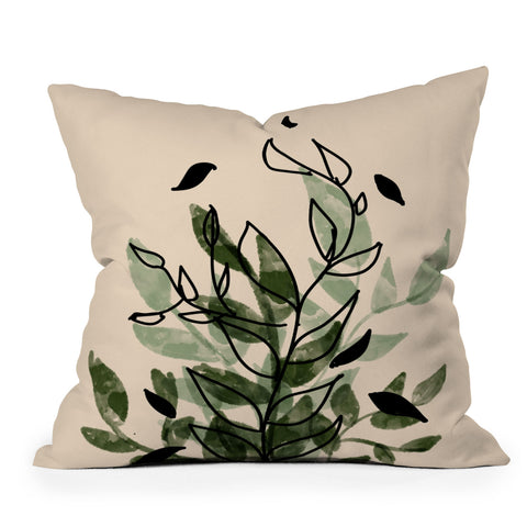 Aleeya Jones Green and black leaves Throw Pillow