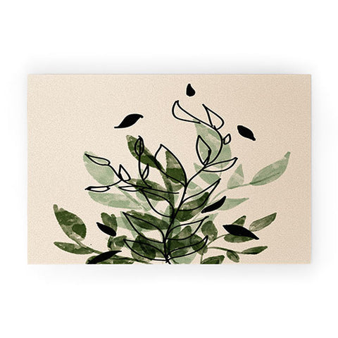 Aleeya Jones Green and black leaves Welcome Mat