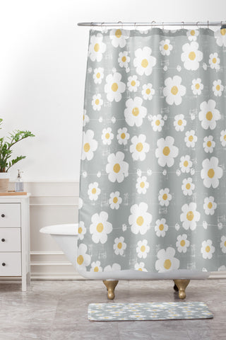 Ali Benyon Gray Daisy Shower Curtain And Mat