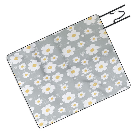 Ali Benyon Gray Daisy Picnic Blanket