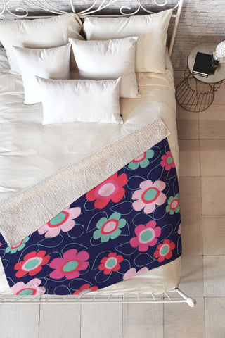 Ali Benyon Happy Flowers Fleece Throw Blanket